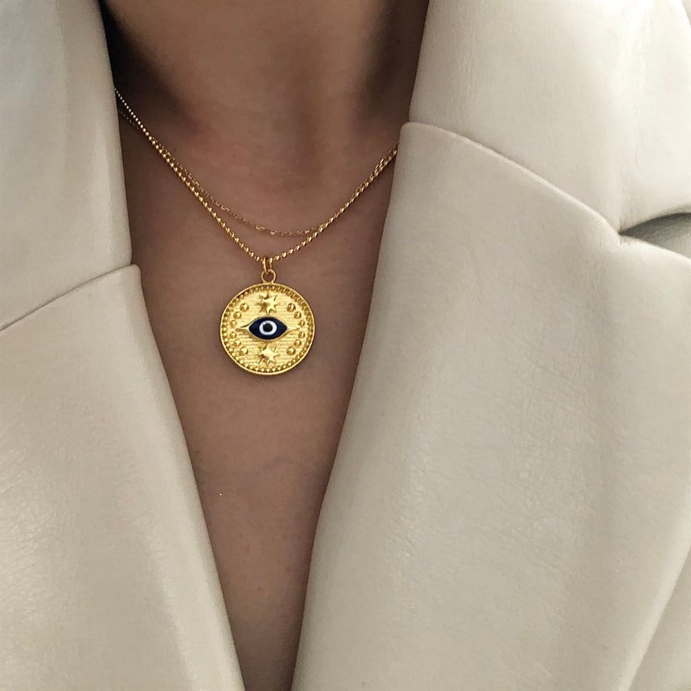 nazar boncuklu madalyon kolye