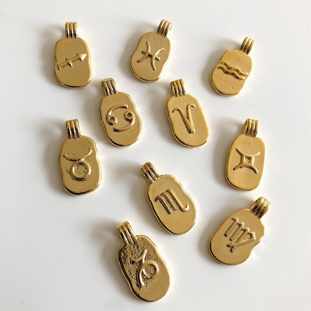 oval plaka burç kolye