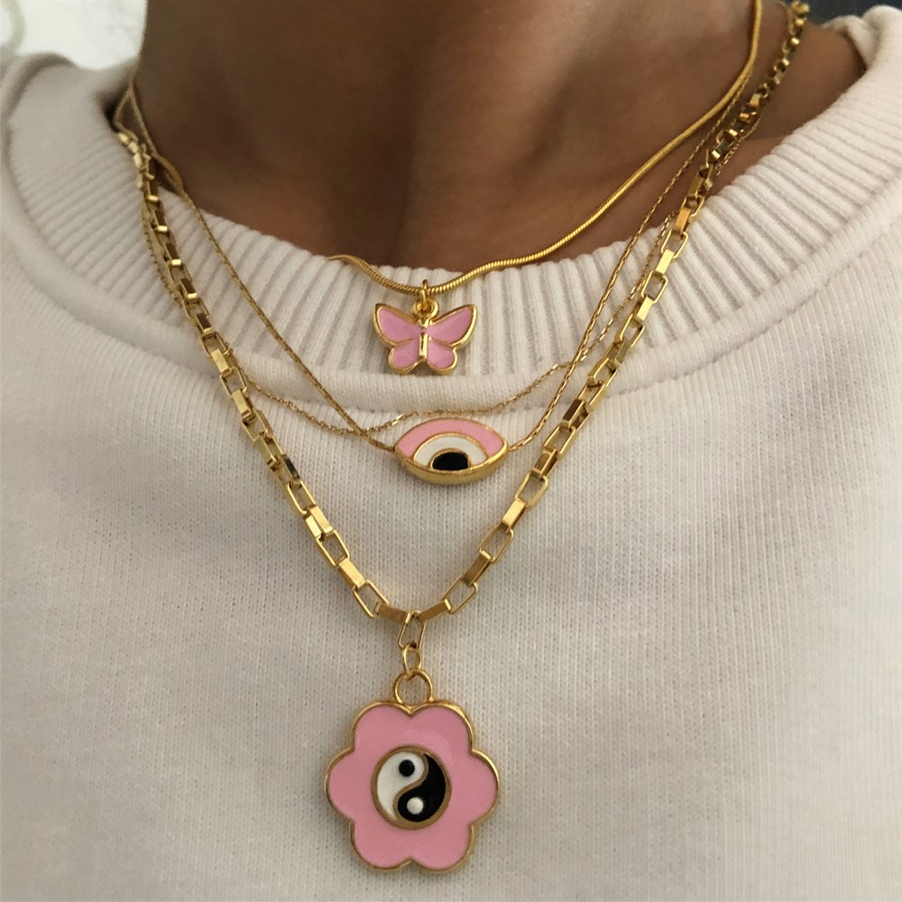 pembe yin yang kolye