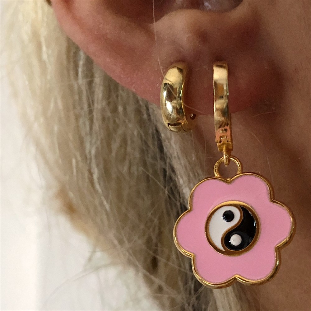 pembe yin yang küpe