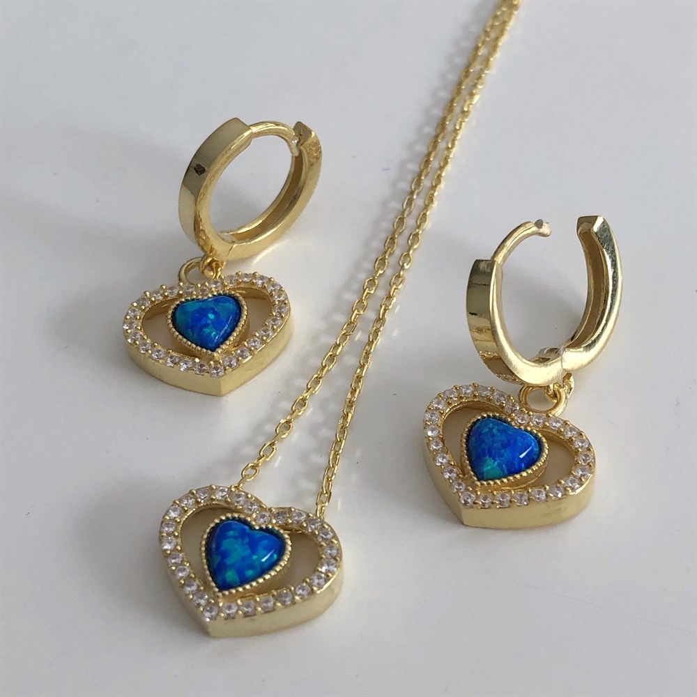 Set Mavi Opal Taşlı Kolye Ve Küpe