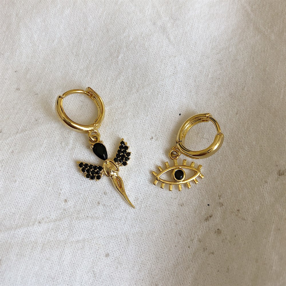 siyah&gold mix kombin küpe