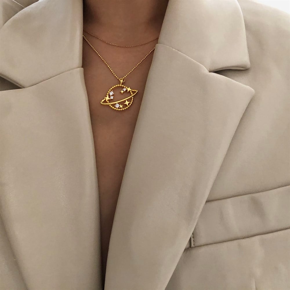 taşlı gezegen kolye