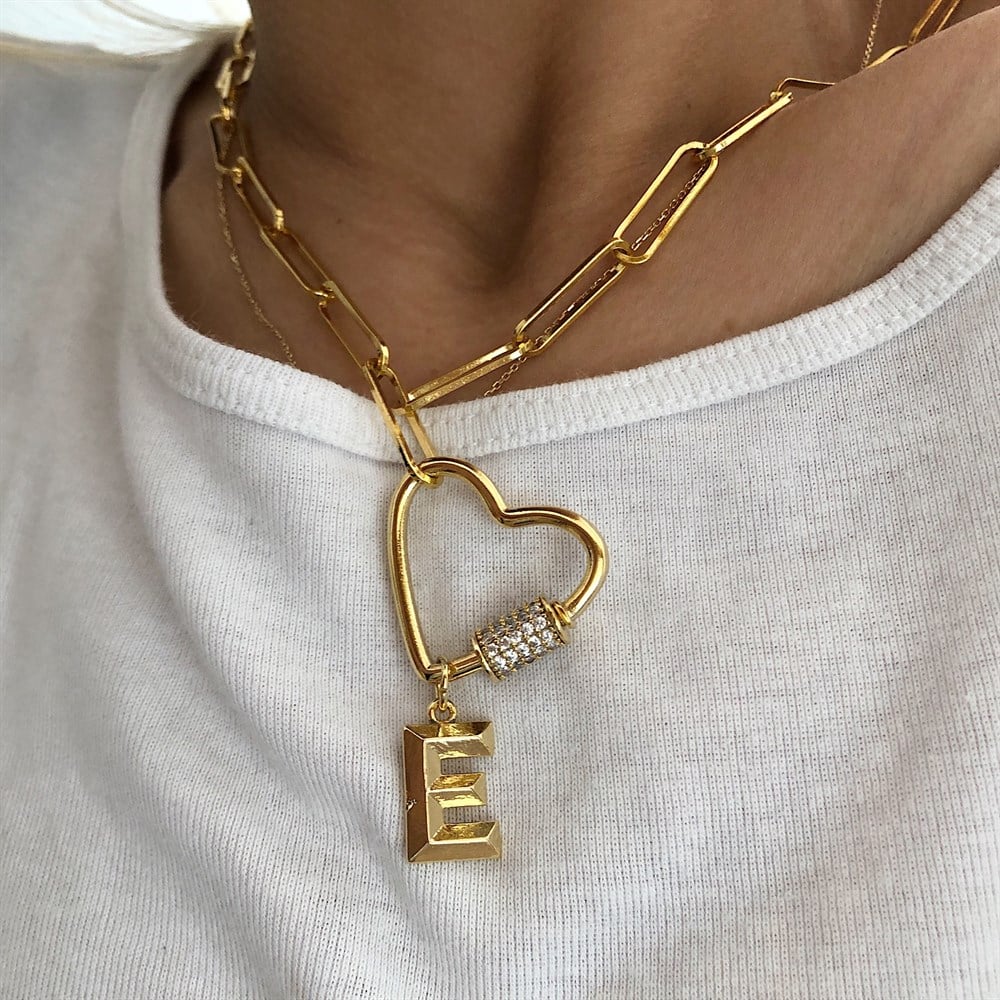 taşlı kalpli harf kolye İSTEDİĞİNİ YAZDIR