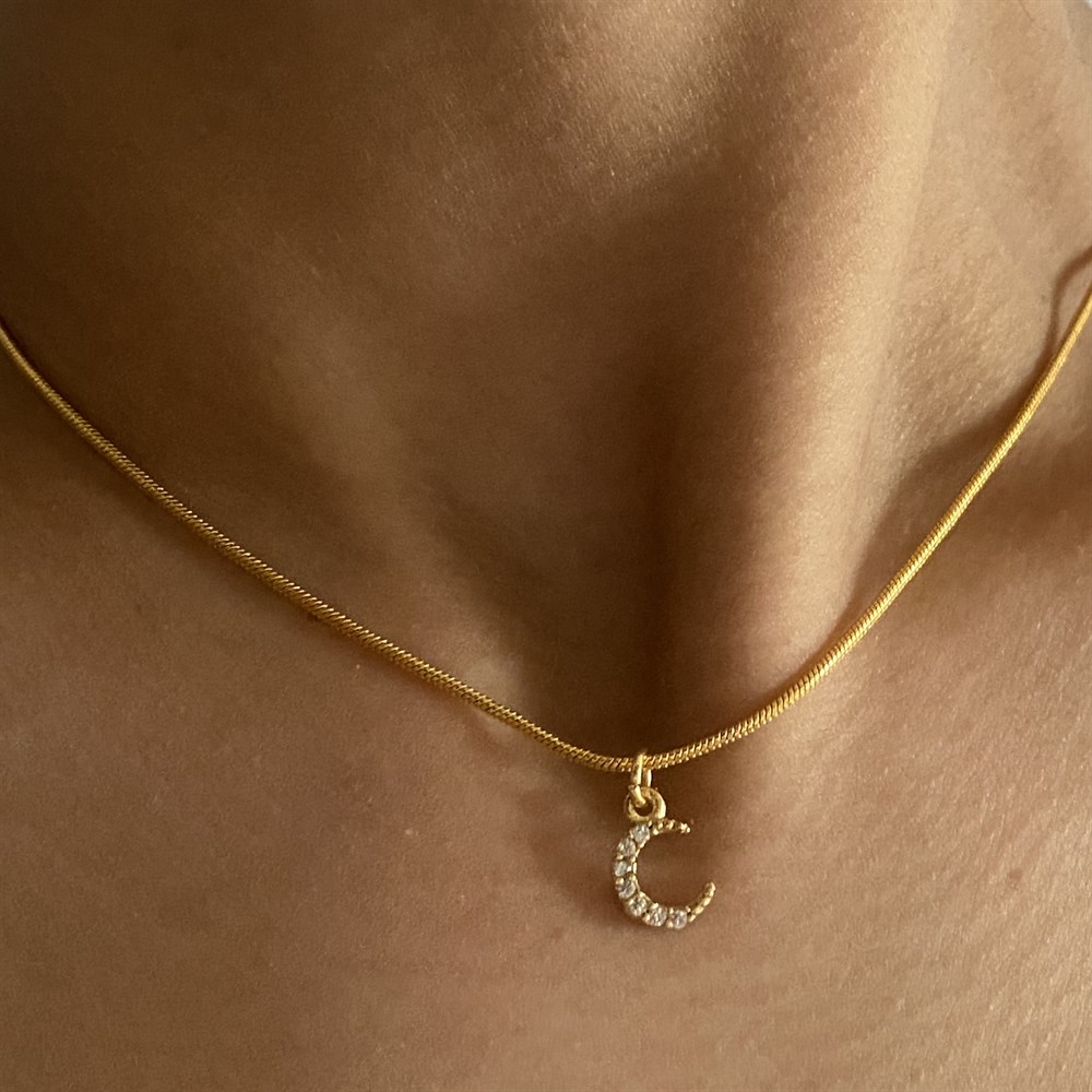Taşlı minik ay kolye