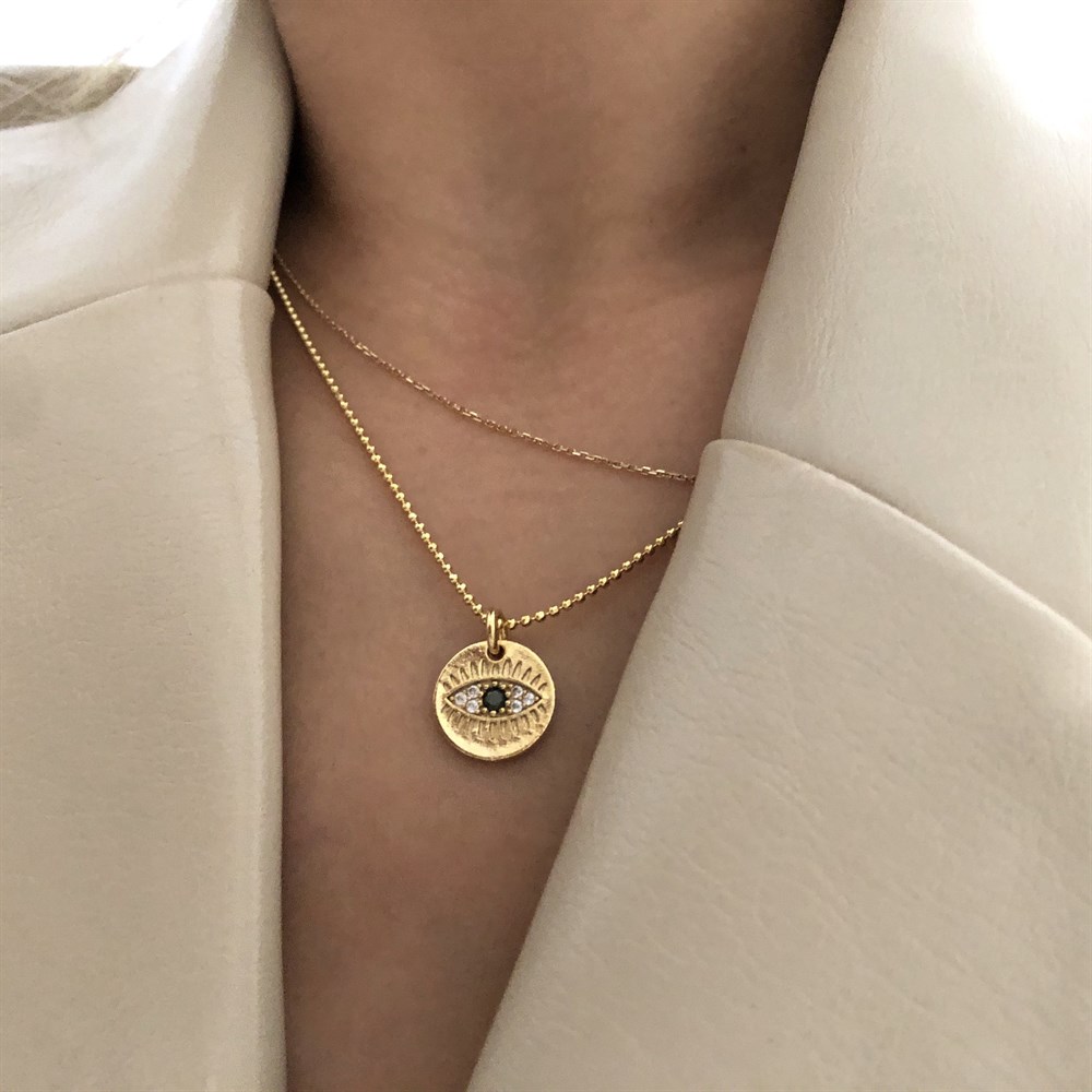 taşlı siyah göz kolye