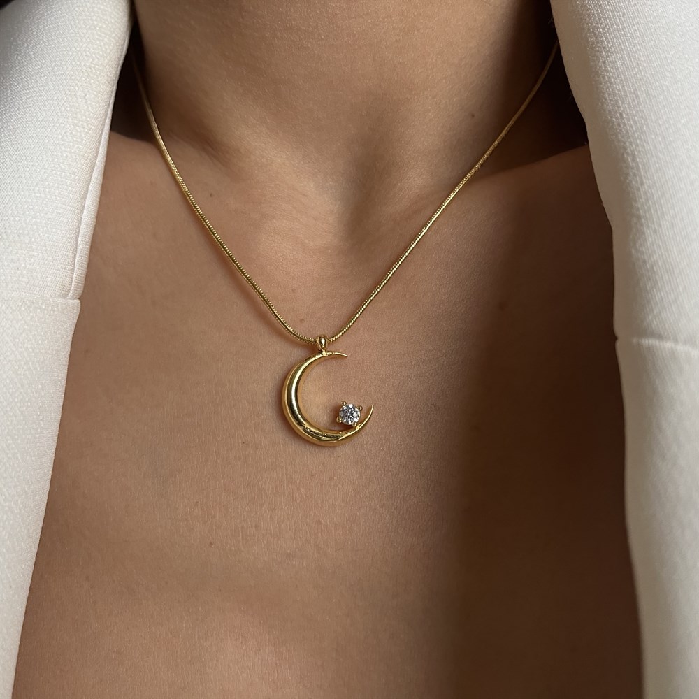 Tek Taşlı Ay Kolye
