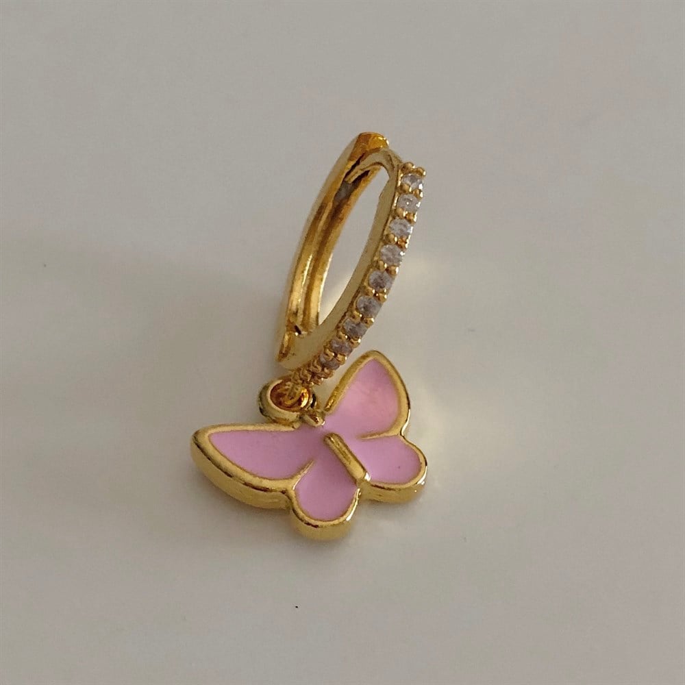 tekli pembe kelebek küpe