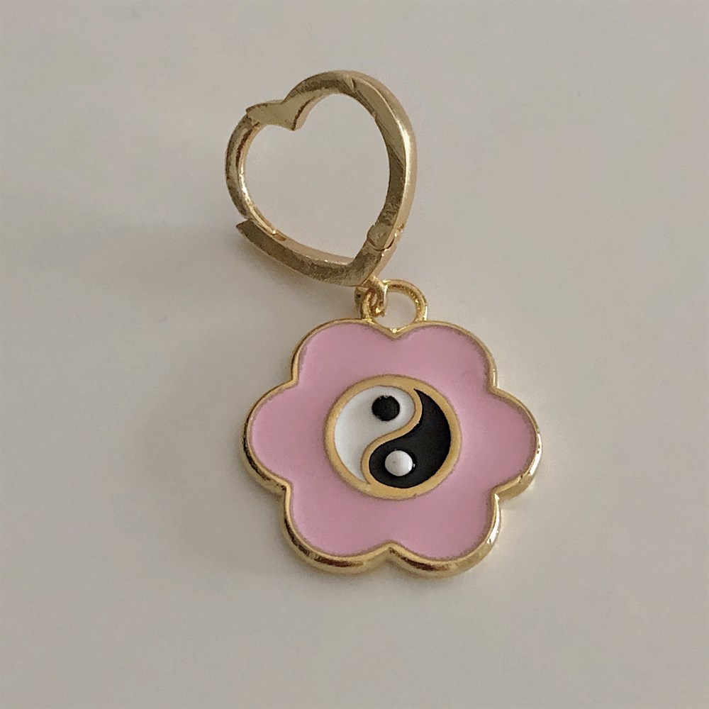 tekli pembe yin yang küpe