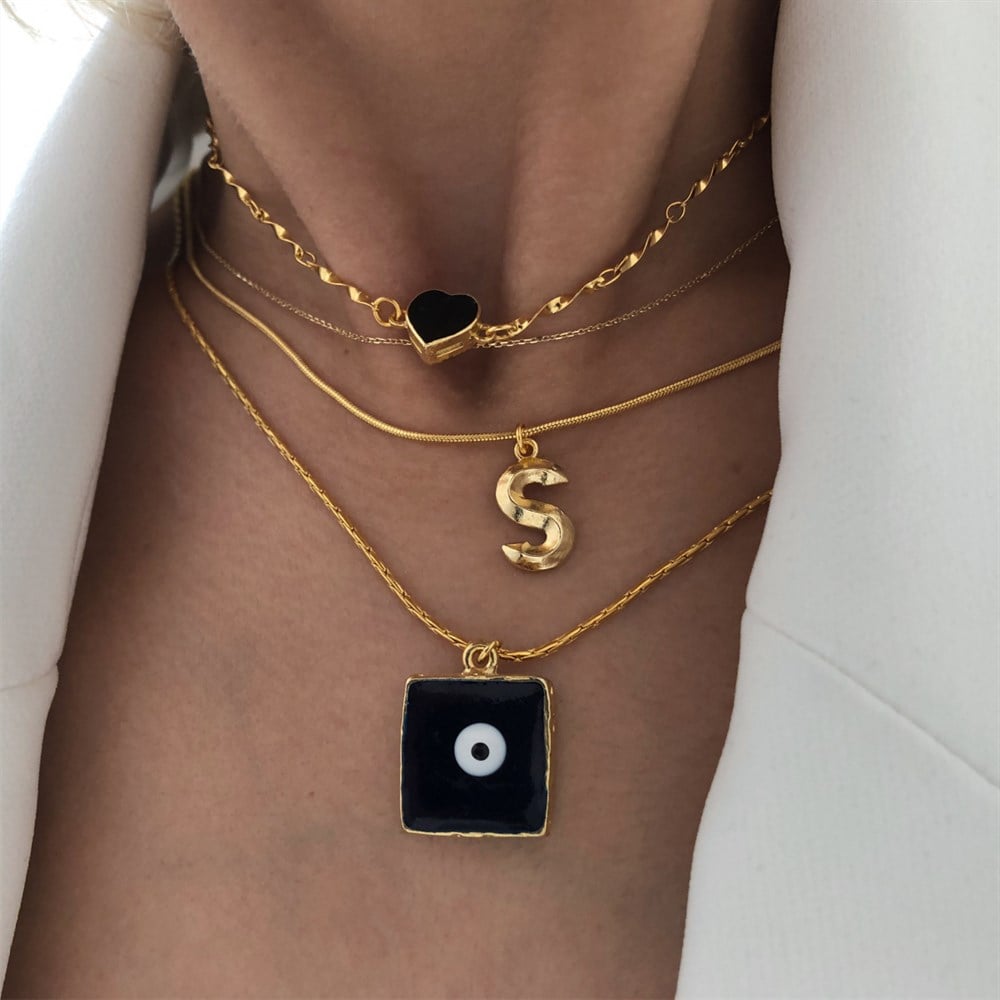 üçlü kombin kolye GOLD AND BLACK