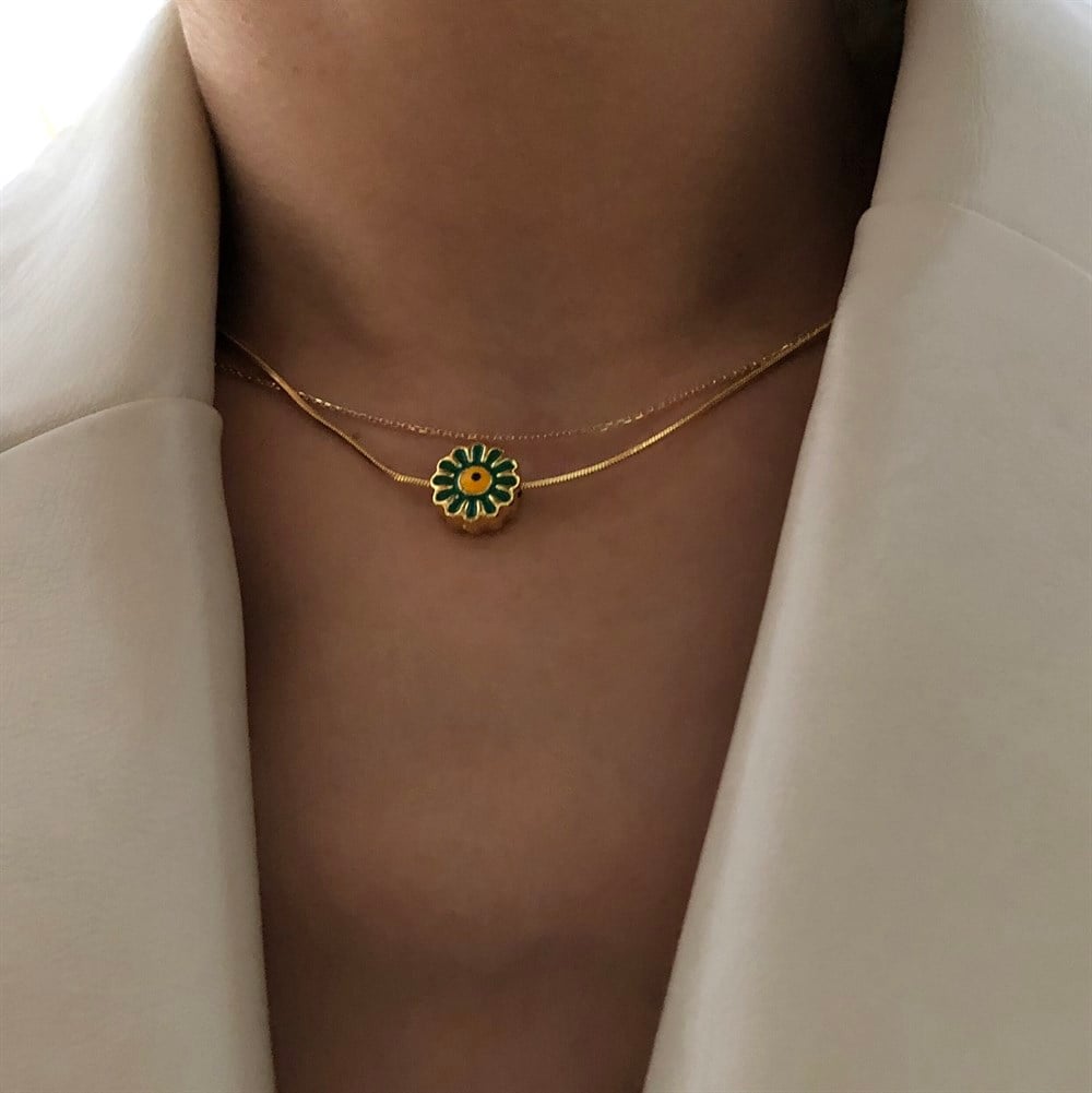 yeşil papatya kolye