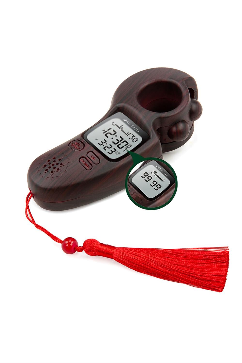 Ezan Okuyan Işıklı Sesli Kaydırmalı Al-Fajia Dijital Sayaç Tesbih Zikirmatik Koyu Bordo
