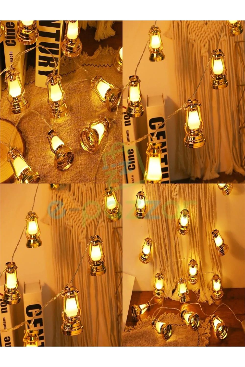 Retro Nostaljik Gold Löküs Kandil Lambaları Yılbaşı Parti Süsleme 10'lu 3 Metre Led Işık Dizeleri fişli
