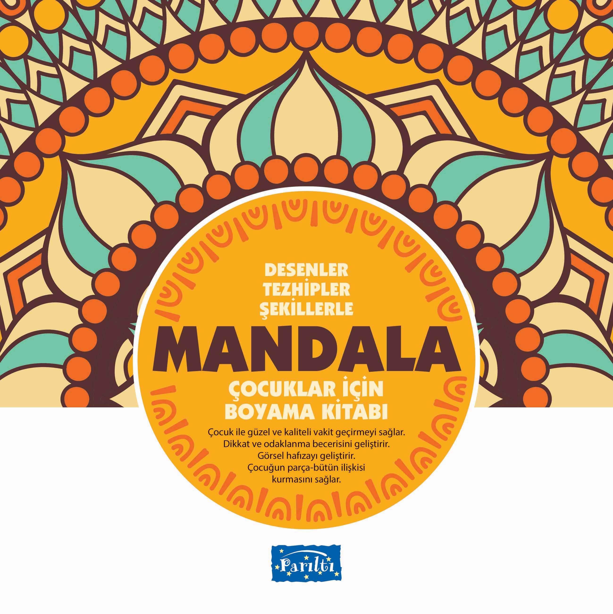 Desenler Tezhipler Şekillerle Mandala - Sarı Kitap - Çocuklar İçin Boyama Kitabı