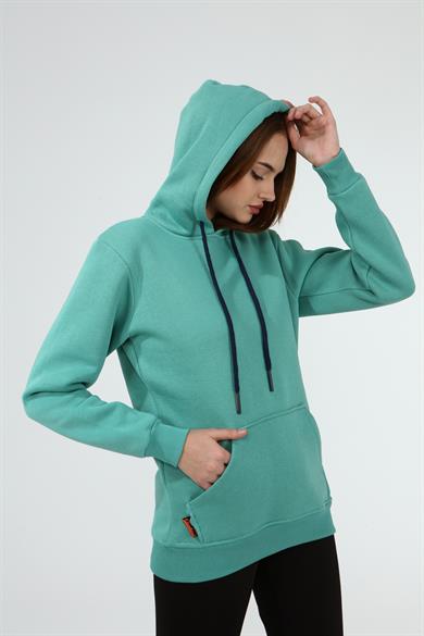 Çağla Renk Relaxed Kadın Kapüşonlu Cepli Sweatshirt