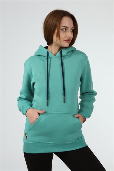 Çağla Renk Relaxed Kadın Kapüşonlu Cepli Sweatshirt
