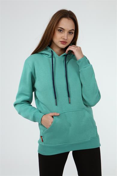 Çağla Renk Relaxed Kadın Kapüşonlu Cepli Sweatshirt