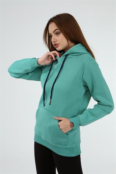 Çağla Renk Relaxed Kadın Kapüşonlu Cepli Sweatshirt