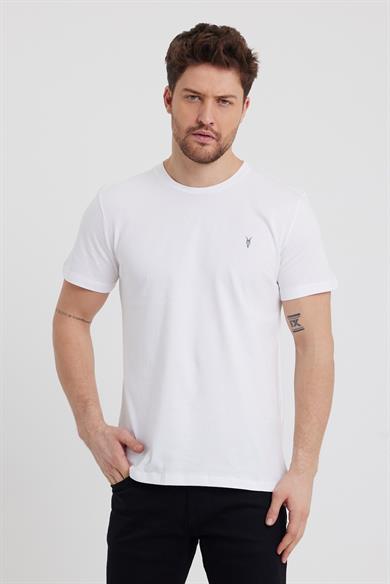 Erkek Beyaz Regular Fit Bisiklet Yaka %100 Pamuk Kısa Kollu Tişört