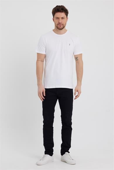 Erkek Beyaz Regular Fit Bisiklet Yaka %100 Pamuk Kısa Kollu Tişört