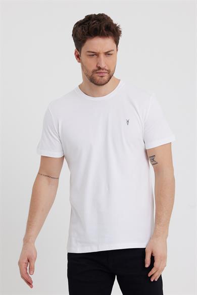 Erkek Beyaz Regular Fit Bisiklet Yaka %100 Pamuk Kısa Kollu Tişört