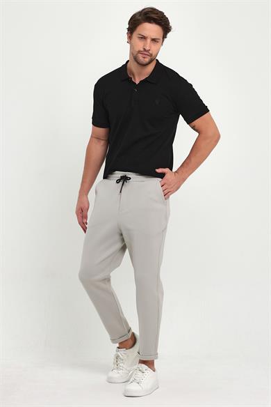 Erkek Gri Duble Paça Standart Kesim Beli Bağlamalı Yan Cepli Jogger Pantolon