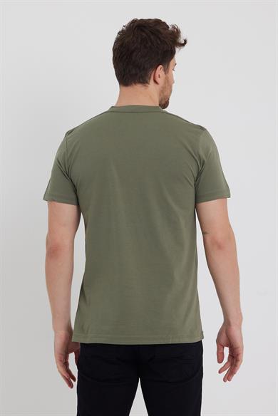Erkek Haki Renk Regular Fit Bisiklet Yaka %100 Pamuk Kısa Kollu Tişört