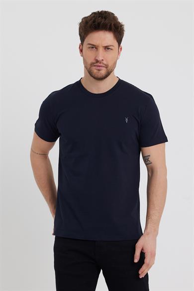 Erkek Lacivert Kırmızı Beyaz %100 Pamuklu Bisiklet Yaka 3-lü T-Shirt Paketi