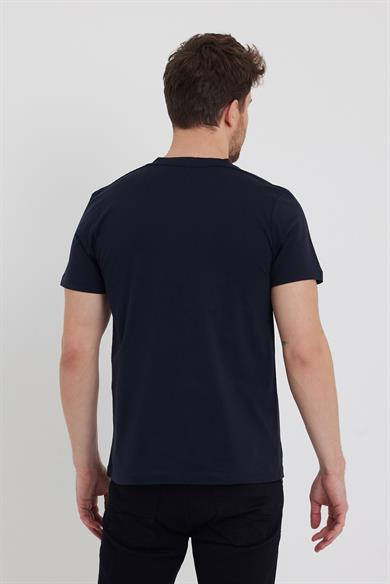 Erkek Lacivert Regular Fit Bisiklet Yaka %100 Pamuk Kısa Kollu Tişört
