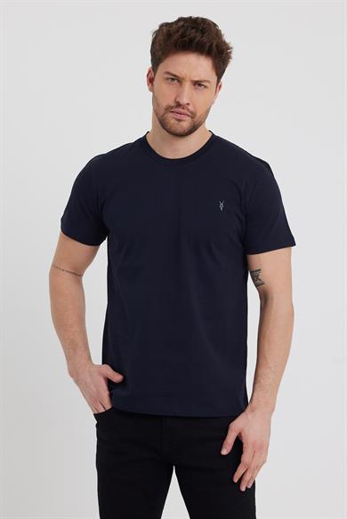 Erkek Lacivert Regular Fit Bisiklet Yaka %100 Pamuk Kısa Kollu Tişört