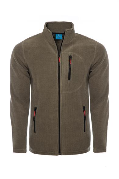 Erkek Polar Haki Renk 3 Cepli Fermuarlı Bato Yaka Outdoor Polar
