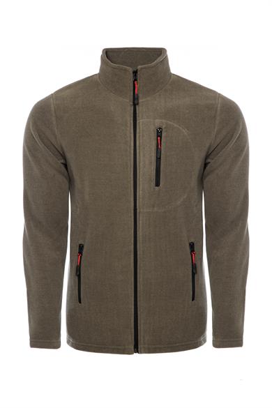 Erkek Polar Haki Renk 3 Cepli Fermuarlı Bato Yaka Outdoor Polar