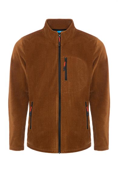 Erkek Polar Karamel Renk 3 Cepli Fermuarlı Bato Yaka Outdoor Polar
