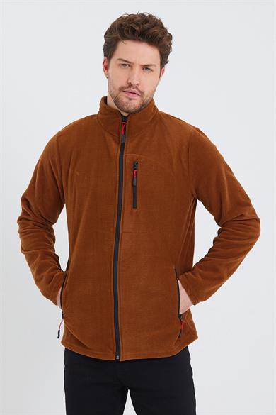 Erkek Polar Karamel Renk 3 Cepli Fermuarlı Bato Yaka Outdoor Polar