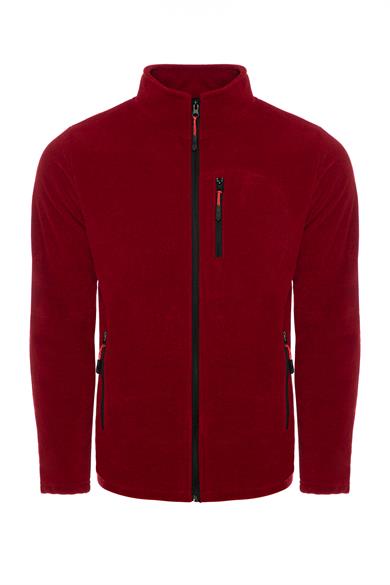 Erkek Polar Kırmızı Renk 3 Cepli Fermuarlı Bato Yaka Outdoor Polar