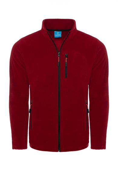 Erkek Polar Kırmızı Renk 3 Cepli Fermuarlı Bato Yaka Outdoor Polar