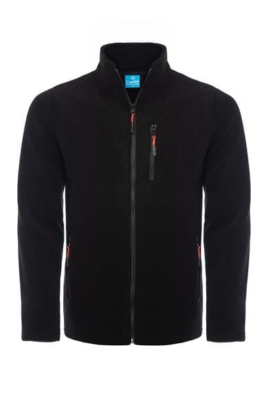 Erkek Polar Siyah Renk 3 Cepli Fermuarlı Bato Yaka Outdoor Polar