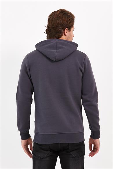 Füme Renk Relaxed Erkek Kapüşonlu Cepli Sweatshirt