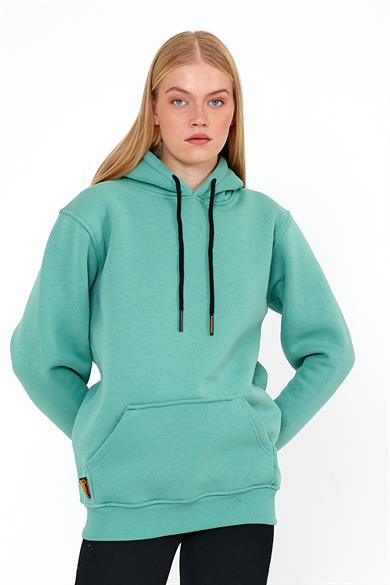 Kadın Çağla Standart Fit Normal Kesim İçi Polarlı Kapüşonlu Kanguru Cepli Pamuklu Sweatshirt