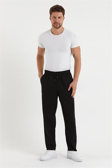 Siyah Renk Relaxed Erkek Keten Pantolon