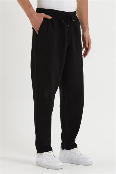 Siyah Renk Relaxed Erkek Keten Pantolon