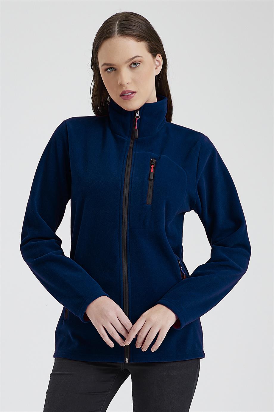 MAXIMILLIANKadın Polar Lacivert Renk 3 Cepli Fermuarlı Bato Yaka Outdoor Polar