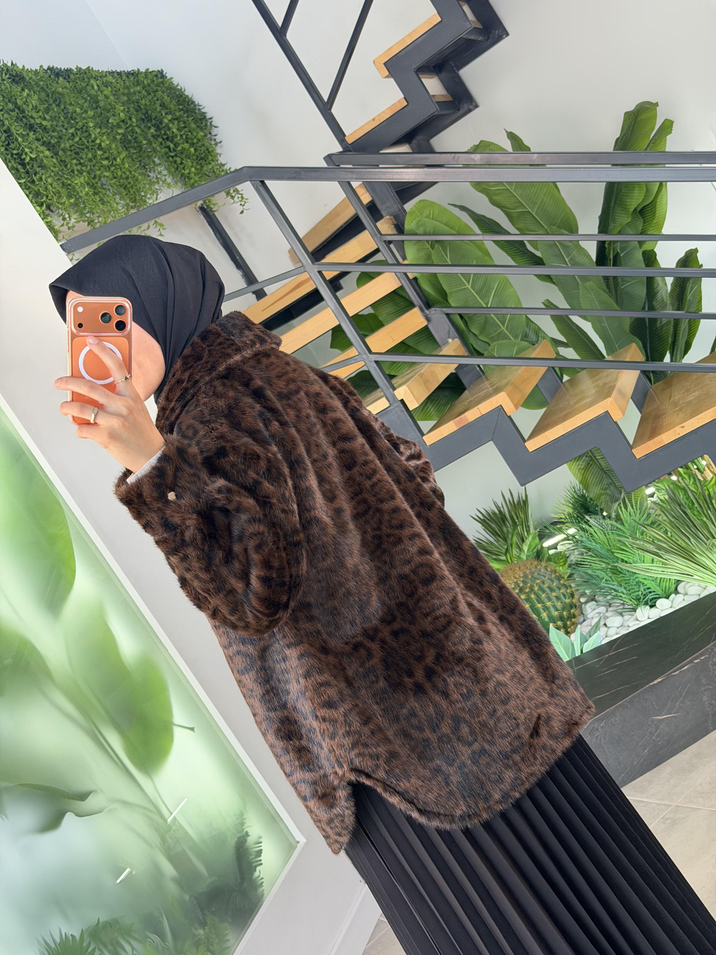  Kahve Renk Leopar Desenli Shacket