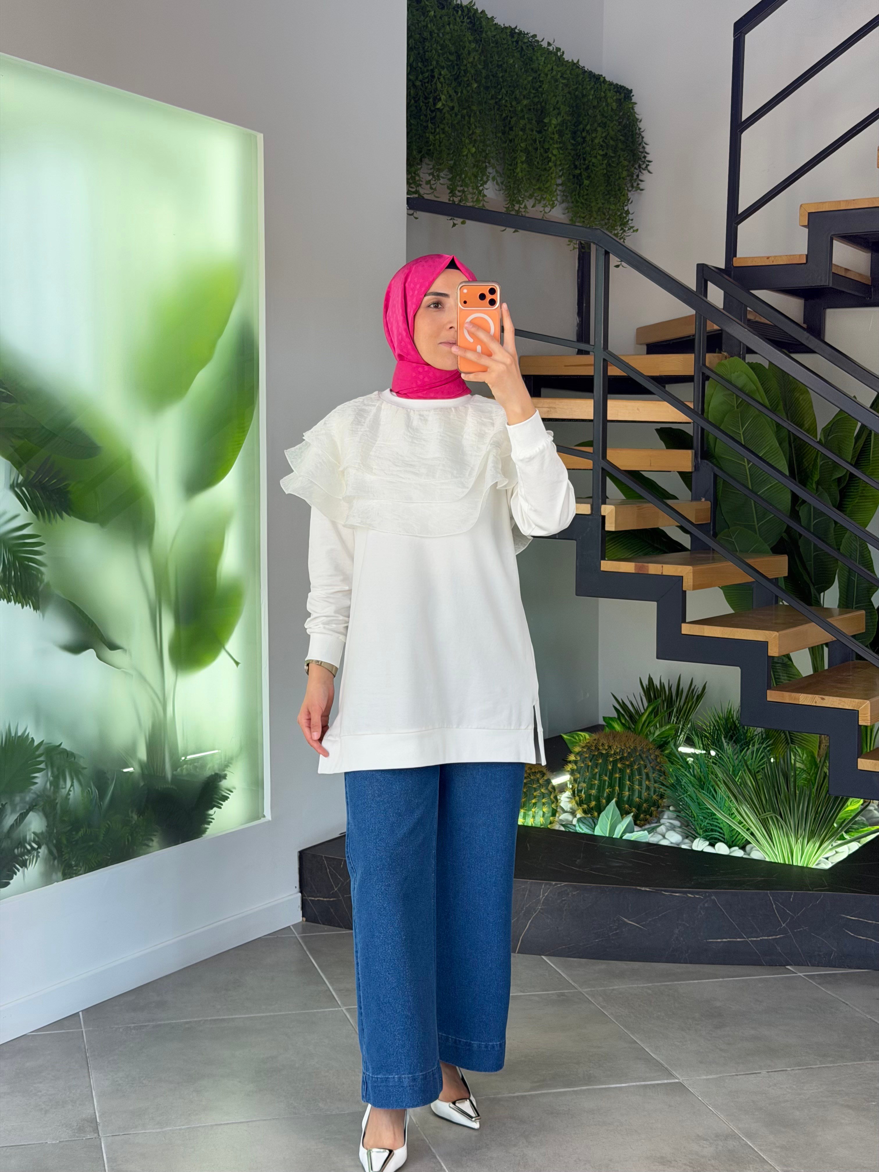 Açık Mavi Renk Işıltı Wide Leg Jean Pantolon