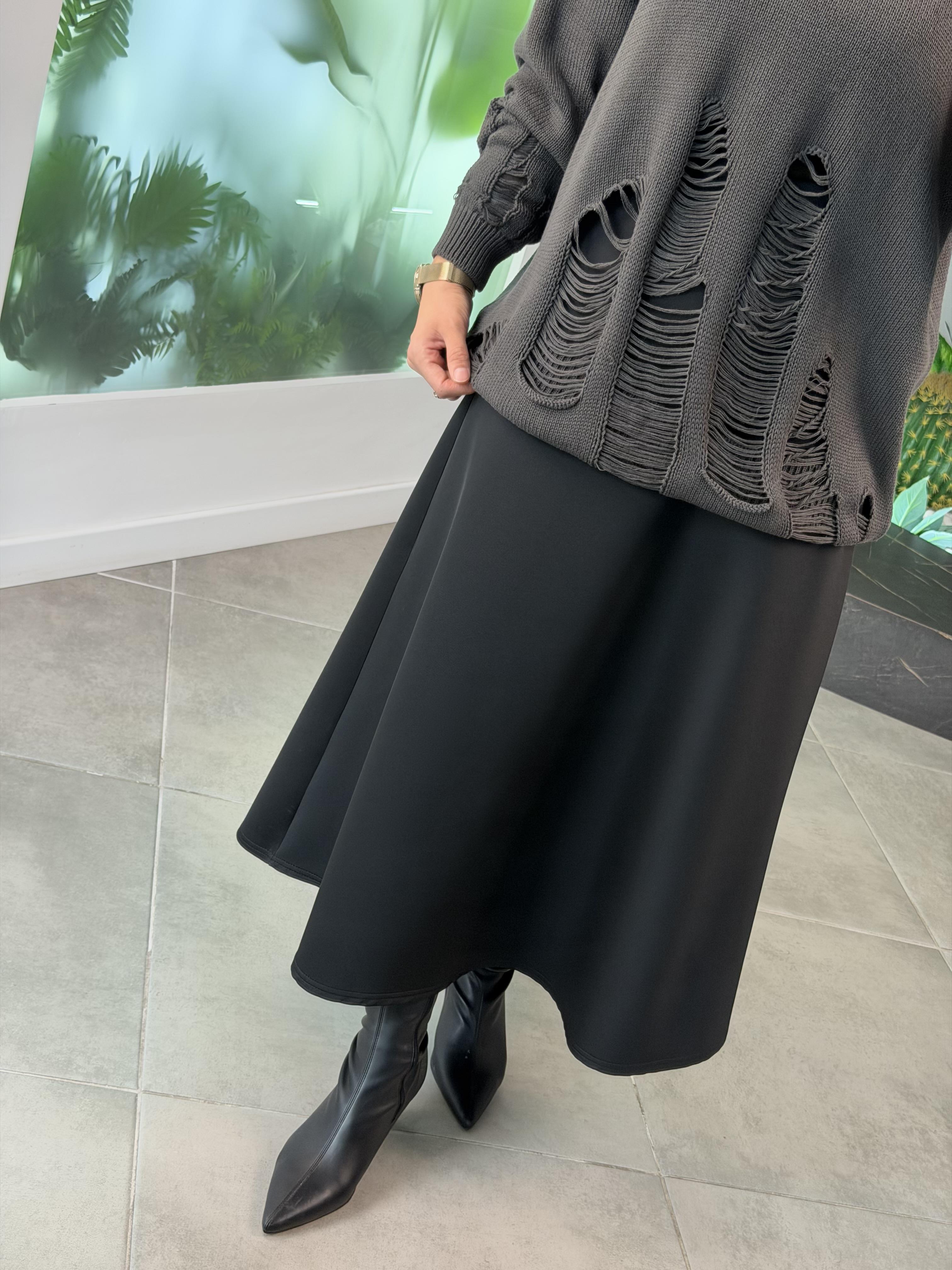 Antrasit Renk Sökük Detaylı Örme Kazak