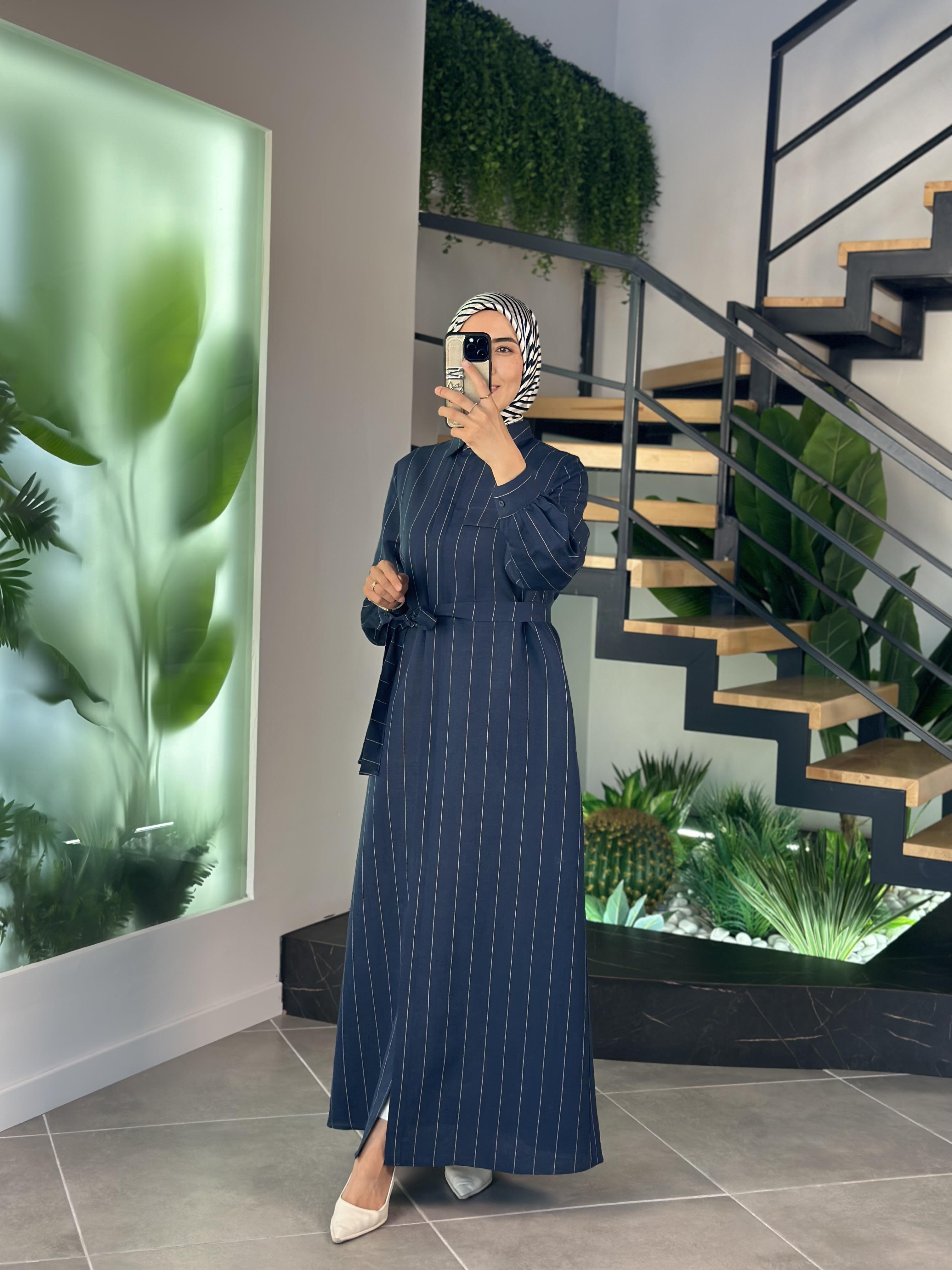 Armine Collection Çizgili Pardesü 25Y9019 Lacivert  