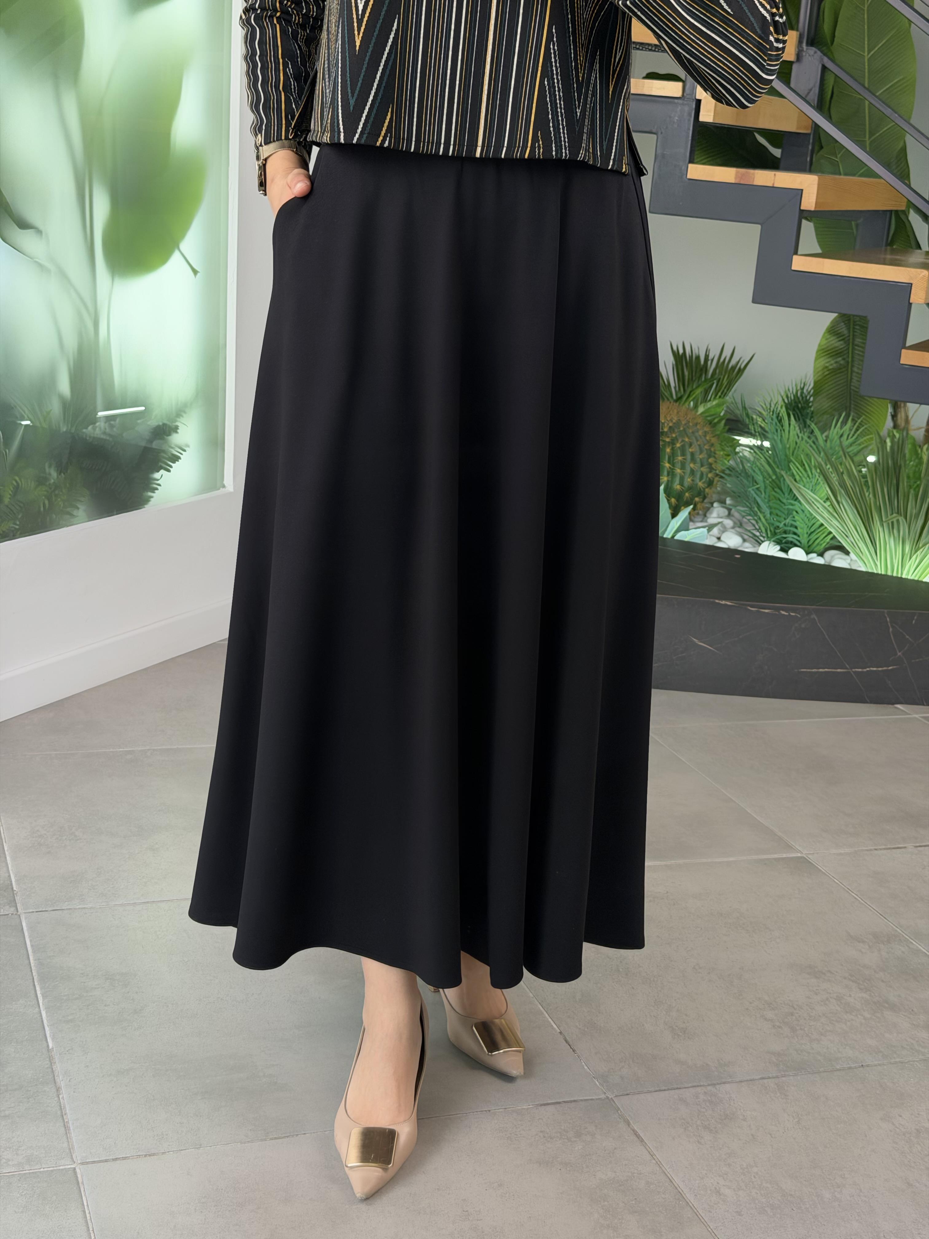 Armine Trend Bluzu Desenli Etekli Takım 25KT6117 Siyah-Petrol