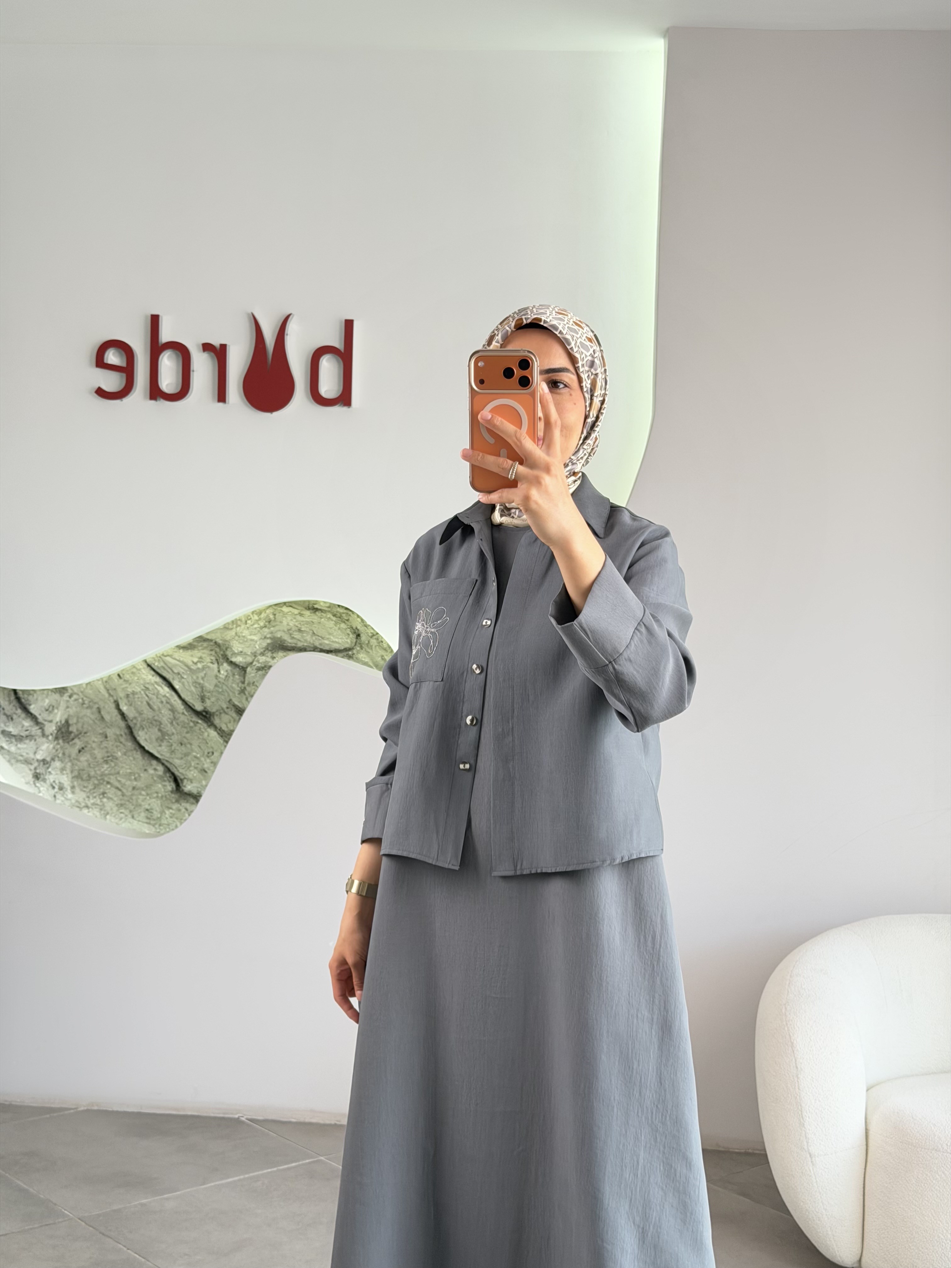Armine Trend Cep Detayı İşlemeli Elbiseli Takım 26YT908 Gri