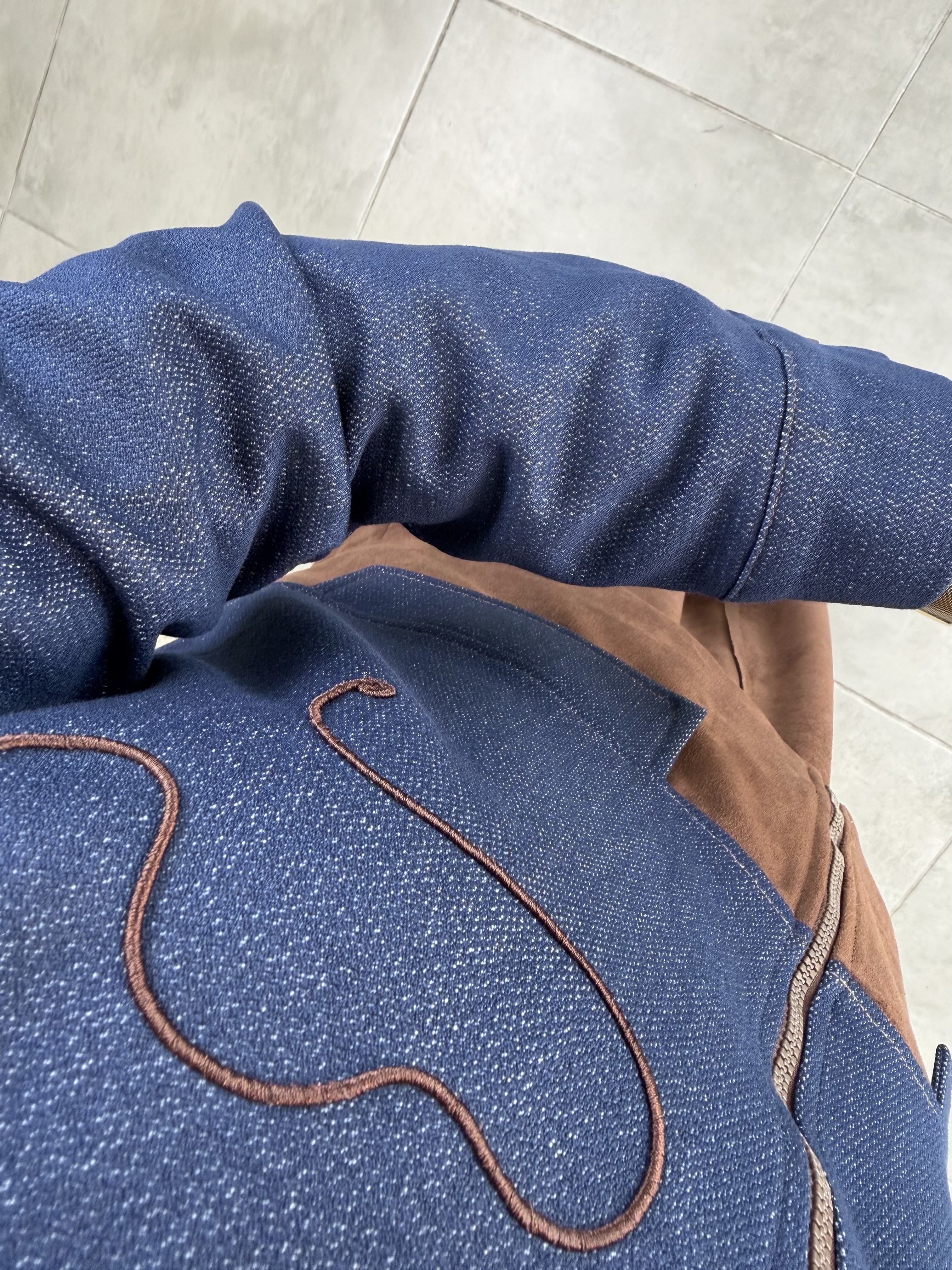 Armine Trend Denim Kumaş Garnili Süet Etekli Takım 26KT607 Lacivert