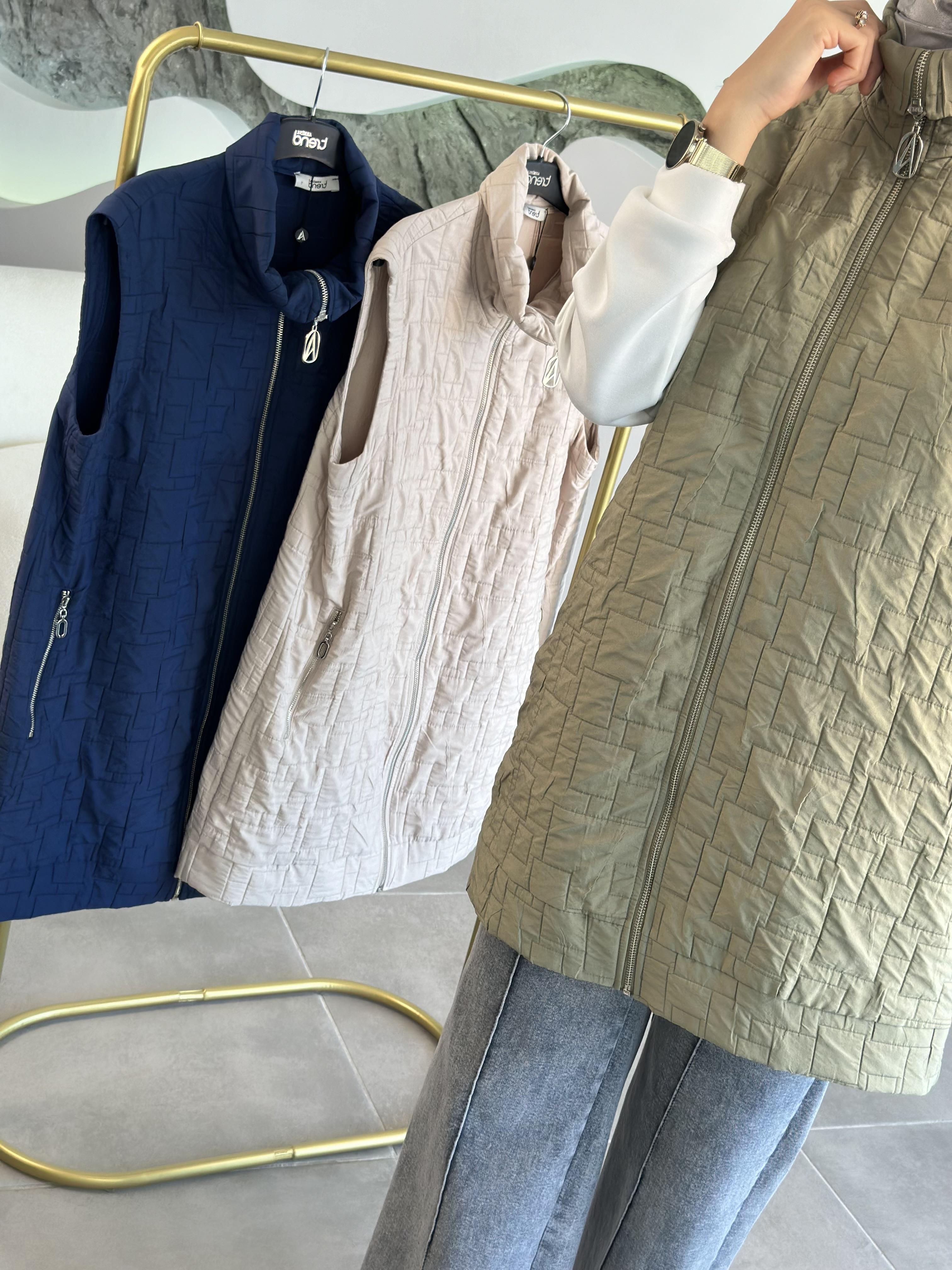 Armine Trend Dikiş Detaylı Fermuarlı Yelek 25KT535 Haki